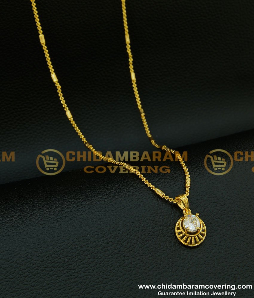 SCHN214 - Unique Big Stone Pendant Design in Gold Plated Jewelry With Small Chain 