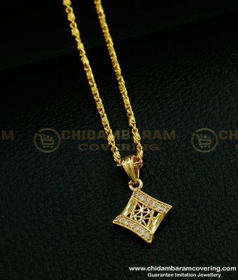 SCHN286 - 18 Inches Chain with Unique White Stone Dollar Chain for Girls