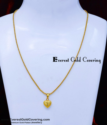 SCHN603 - 1gm Gold Light Weight Heart Pendant with Short Chain
