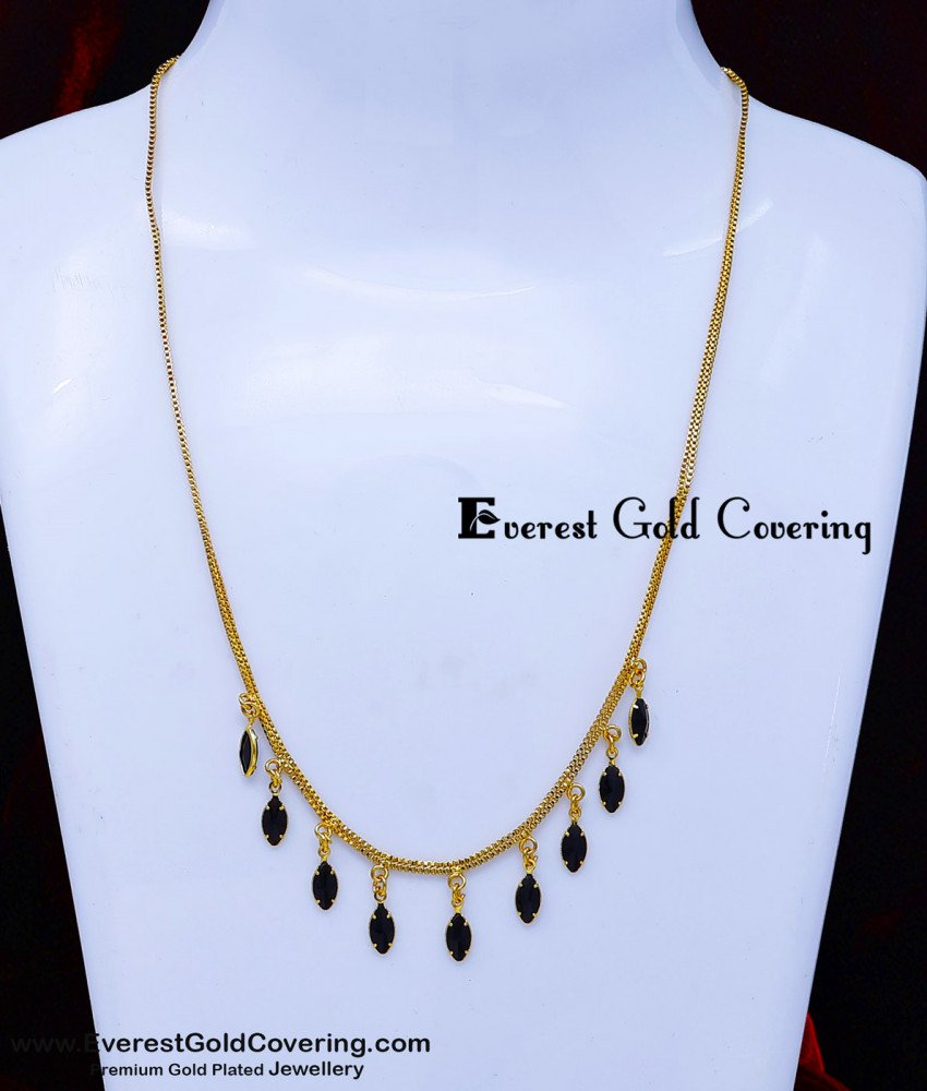 Trendy Gold-Plated Black Hanging Stone Chain Necklace