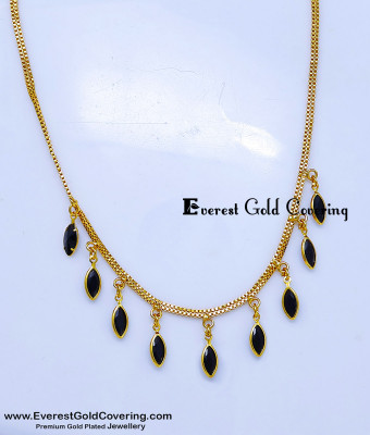 SCHN608 - Unique Gold Plated Black Hanging Stone Chain for Daily Wear