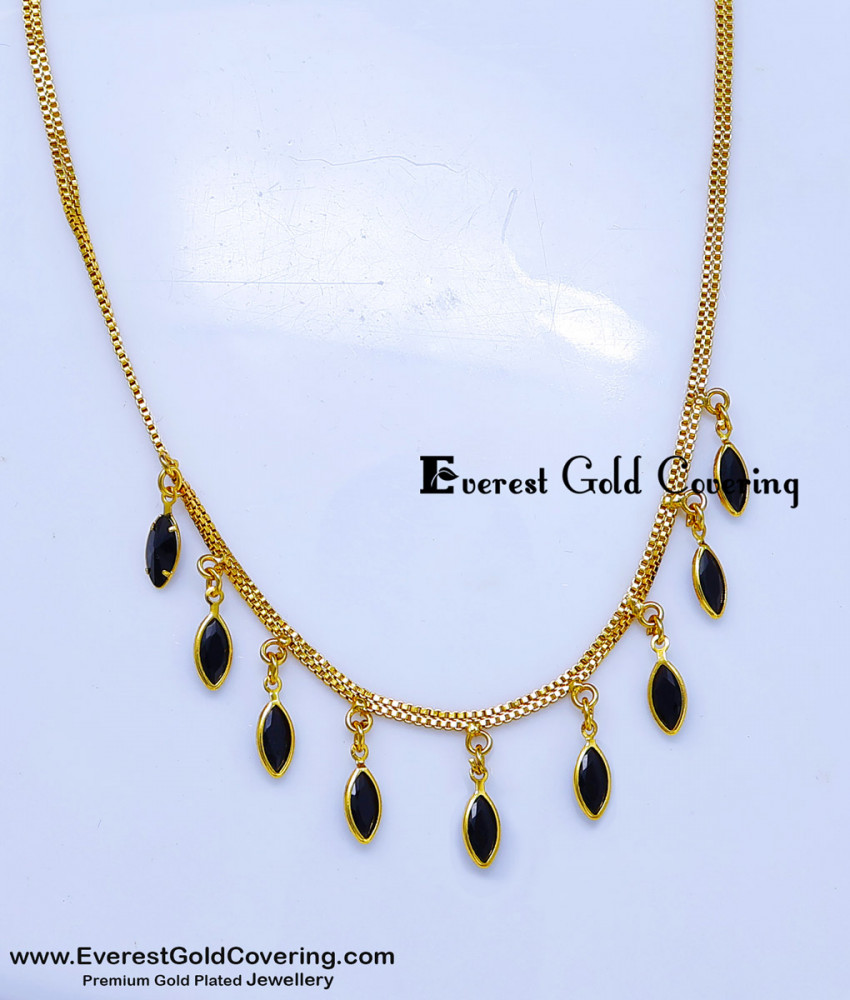 Trendy Gold-Plated Black Hanging Stone Chain Necklace