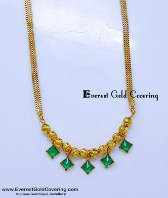 SCHN610 - Trendy Green Hanging Stone Chain Necklace for Women