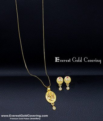 SCHN612 - Simple Leaf Design Stone Pendant with Earrings Set
