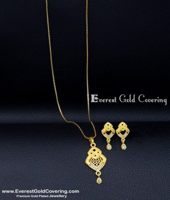 SCHN613 - Artificial Gold Earrings with Short Chain Pendant Set