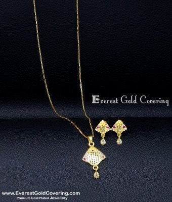 SCHN614 - White and Ruby Stone Small Pendant with Earrings Set