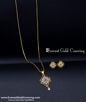 SCHN617 - Elegant Small Pendant with Short Chain Earrings Set