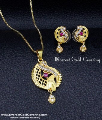 SCHN618 - New Model Mango Model Pendant Chain with Earrings Set