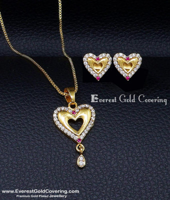 SCHN620 - 1 Gram Gold Small Heart Design Pendant Set for Girls