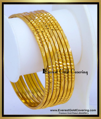 BNG1032 - 2.8 One Gram Gold Plated Plain Daily Use 8 Bangles Set