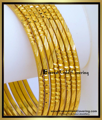 BNG1032 - 2.8 One Gram Gold Plated Plain Daily Use 8 Bangles Set