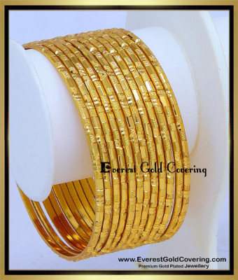 BNG1038 - 2.8 Indian Bridal Casual Daily Wear 12 Bangles Set Gold