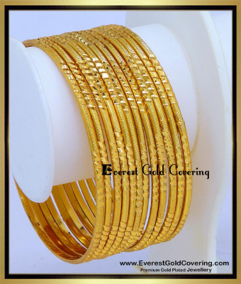 BNG1039 - 2.8 Light Weight Plain Bridal Gold Bangles Design Set Of 12