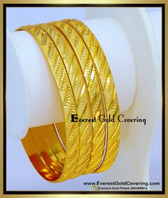 BNG1042 - 2.10 Traditional Gold Plated Daily Use 4 Bangles Set Online