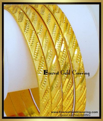 BNG1042 - 2.10 Traditional Gold Plated Daily Use 4 Bangles Set Online