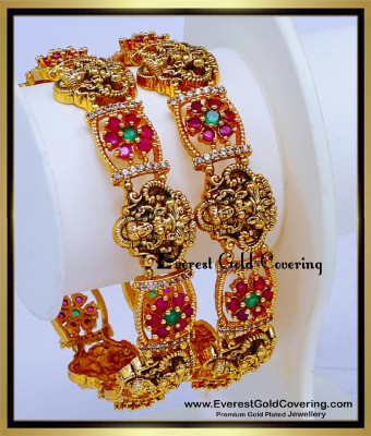 BNG1009 -2.6 Premium Quality Ruby Emerald Bridal Antique Bangles Set