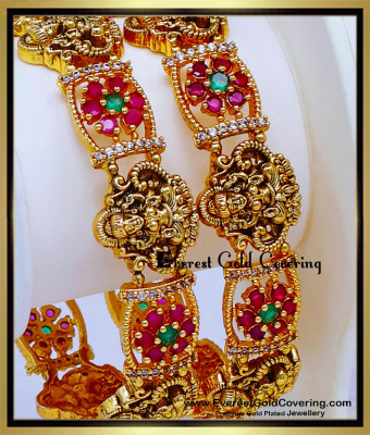 BNG1009 -2.6 Premium Quality Ruby Emerald Bridal Antique Bangles Set