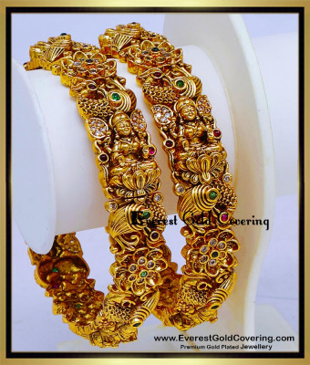 BNG1010 -2.8 Premium Handcrafted Antique Lakshmi and Peacock Bangles Set