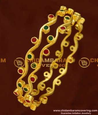 BNG157 - 2.8 Size Beautiful New Model Ruby Emerald Thin Curvy Bangles for Girls