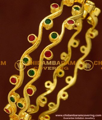 BNG157 - 2.8 Size Beautiful New Model Ruby Emerald Thin Curvy Bangles for Girls