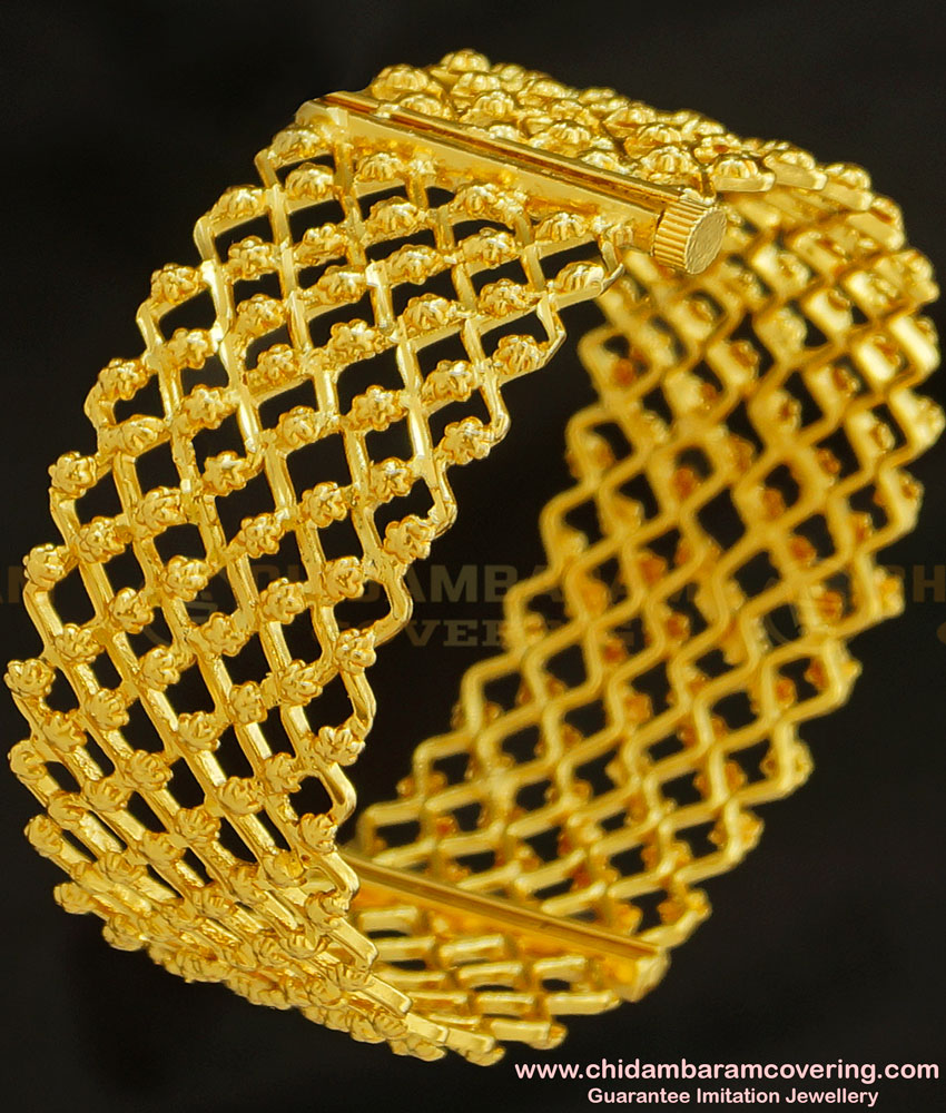 BNG220 - 2.8 Size One Gram Gold Screw Type Gold Inspired Zig Zag Design Single Kada Bangle 