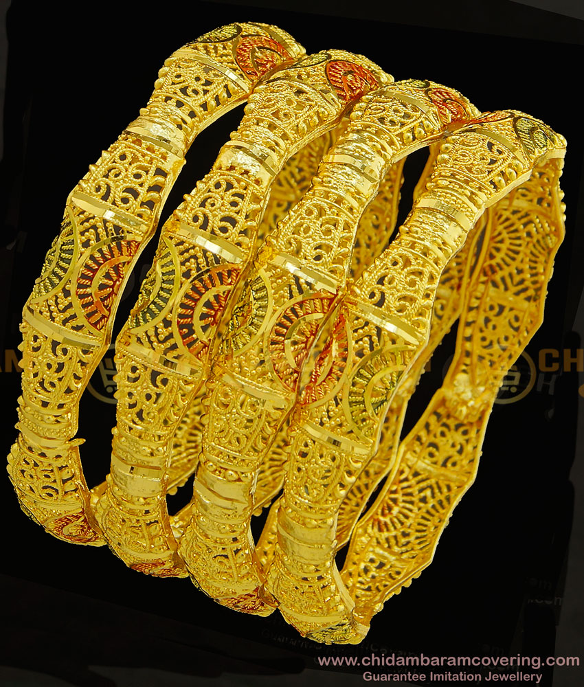 BNG302 - 2.8 Size Gold Forming Enamel Design Traditional Calcutta Bangles Set Of 4 Pieces Indian Wedding Bangles Set