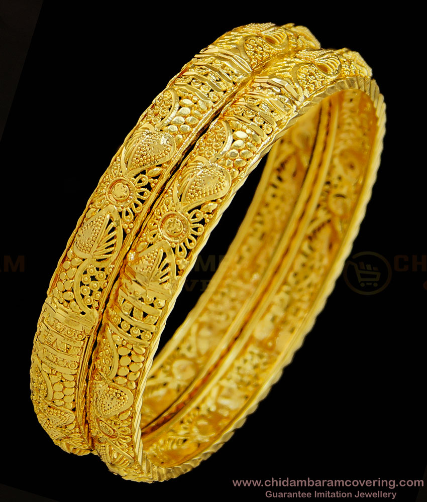 BNG334 - 2.6 Size Special Gold Design One Gram Gold Plated Guaranteed Bangles for Wedding 