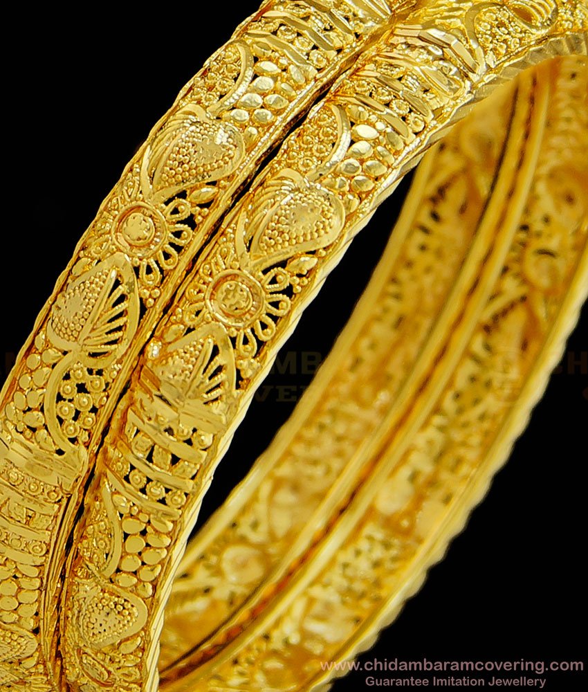 BNG334 - 2.6 Size Special Gold Design One Gram Gold Plated Guaranteed Bangles for Wedding 
