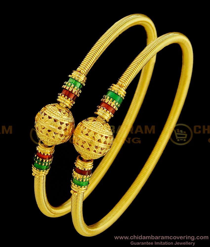Buy Gold Plated Spring Kappu Type Bangles Enamel Designer Ball Bangles