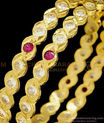 BNG369 - 2.6 Size Panchaloha Bangles Stunning Gold First Quality Ad Stone Five Metal Impon Bangles Online