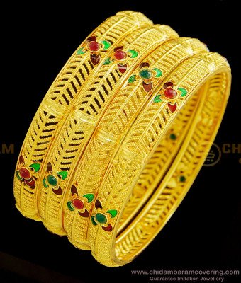 BNG381 - 2.10 Size Latest Light Weight Enamel Finish Flower Design 4 Pieces Bangles Set Imitation Jewellery