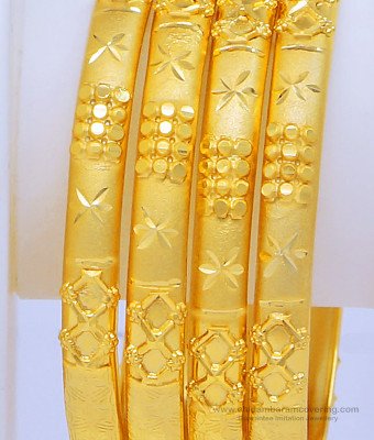 BNG442 - 2.8 Size Real Gold Look Gold Forming Plain Indian Wedding Bangles Set Online