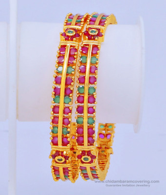 BNG448 - 2.8 Size New Arrival Beautiful First Quality One Gram Gold Ruby Emerald Wedding Bangles 