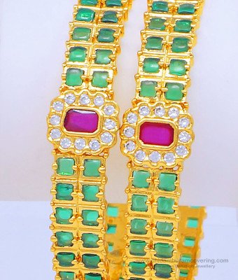 BNG451 - 2.8 Size Beautiful Latest Gold Bangles Design Original Kemp Stone Bangles Kal Valayal Buy Online