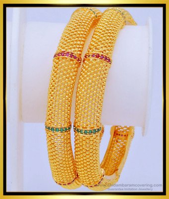 BNG463 - 2.8 Size Latest Bangles Designs First Quality Ruby Emerald One Gram Gold Wedding Bangles 