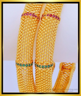 BNG463 - 2.8 Size Latest Bangles Designs First Quality Ruby Emerald One Gram Gold Wedding Bangles 