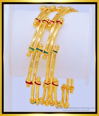 BNG464 - 2.4 Size Gold Look Bamboo Design Enamel Bangles 1 Gram Gold Plated Jewellery Online