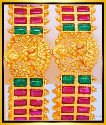 BNG467 -2.68 Size Traditional Temple Jewellery Kemp Stone Lakshmi Design Temple Bangles for Wedding  