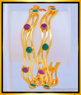 BNG471 - 2.8 Size Beautiful New Model Ruby Emerald Curvy Bangles for Women 