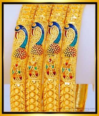BNG477 - 2.8 Size Beautiful Peacock Design First Quality Gold Forming Enamel Bangles Set for Wedding 