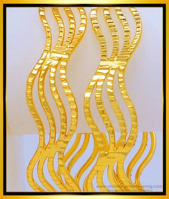 BNG482 - 2.10 Size New Model Gold Design Light Weight Curved Bangles Buy Online Shopping 