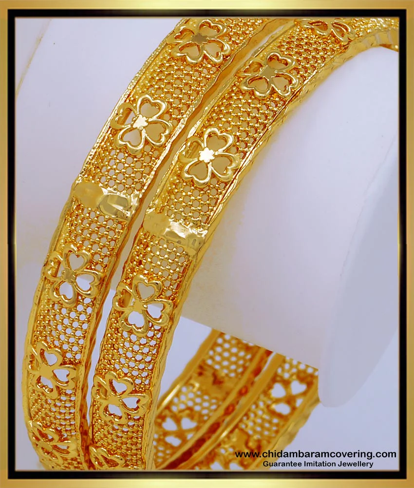 Buy Latest Collection Gold Plated Flower Pattern Gold Bangles Design Online