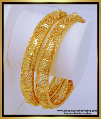 BNG549 - 2.4 Size New Model Net Pattern Flower Model 1 Gram Gold Bangles for Women