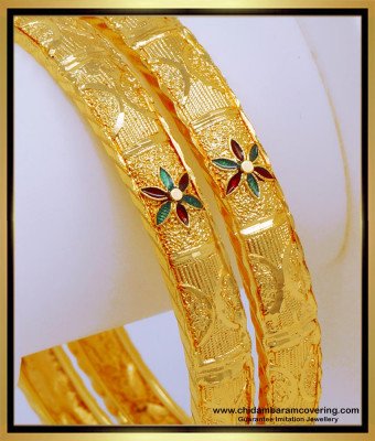 BNG566 - 2.6 Size Latest Flower Design One Gram Gold Plated Bangles Online Shopping 