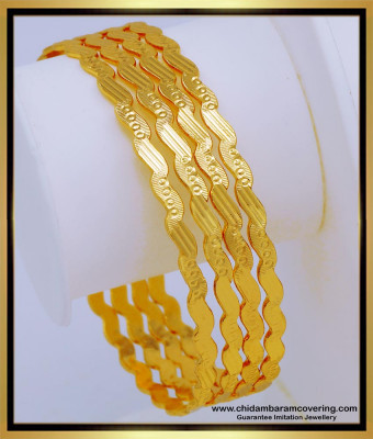 Bng570 - 2.4 Size Simple Light Weight Daily Use Gold Plated 4 Bangles Indian Wedding Bangles Set 
