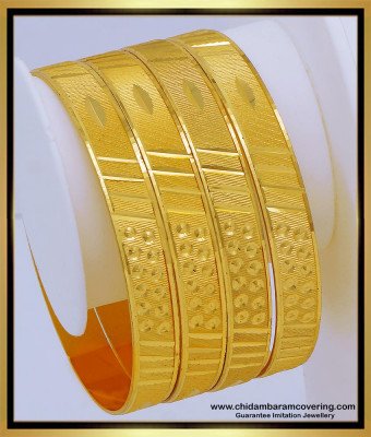 BNG635 - 2.8 Size Traditional Gold Look South Indian Bridal Bangles Set