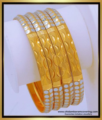 BNG666 - 2.4 Size Latest White Rhodium Gold Design Bangles Set 