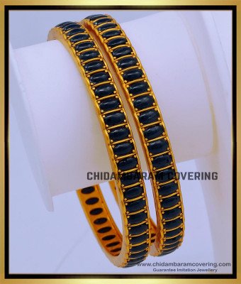 BNG691 -2.6 Size First Quality Traditional Black Kemp Stone Temple Bangles Set 
