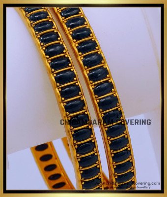 BNG691 -2.6 Size First Quality Traditional Black Kemp Stone Temple Bangles Set 