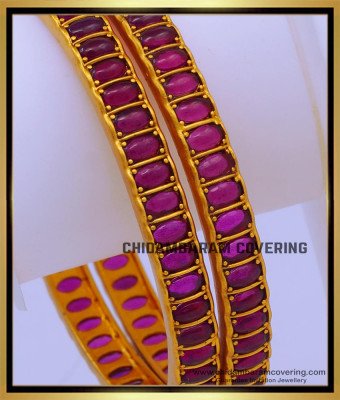 BNG693 -2.8 Size Beautiful Ruby Kemp Temple Bangles Set Buy Online